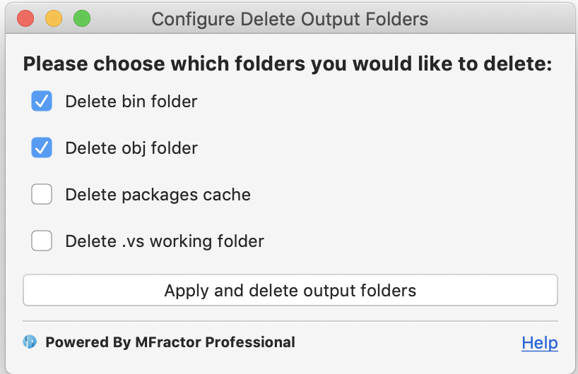Configuring which output folders to delete