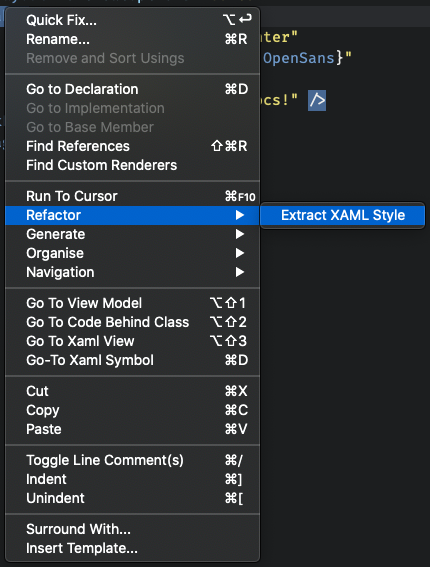 How to access the Extract Style Code Action using the context menu of the Code Editor