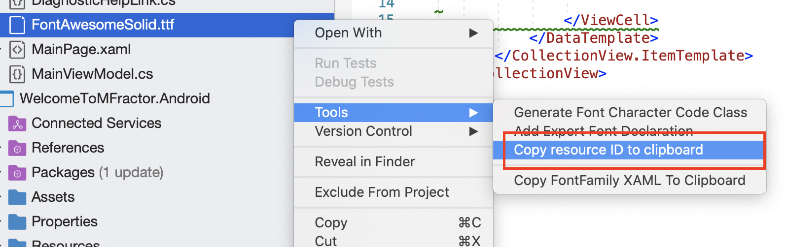 Using the Copy Resource ID to clipboard shortcut