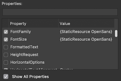 The list of properties to set in the XAML Style