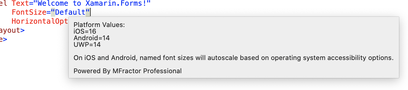 NamedSize font tooltips with MFractor
