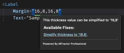 Tooltip suggesting thickness declaration simplification